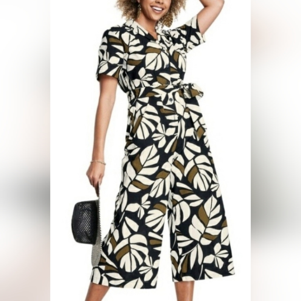 Tabitha Black and White Jumpsuit with Tropical Print